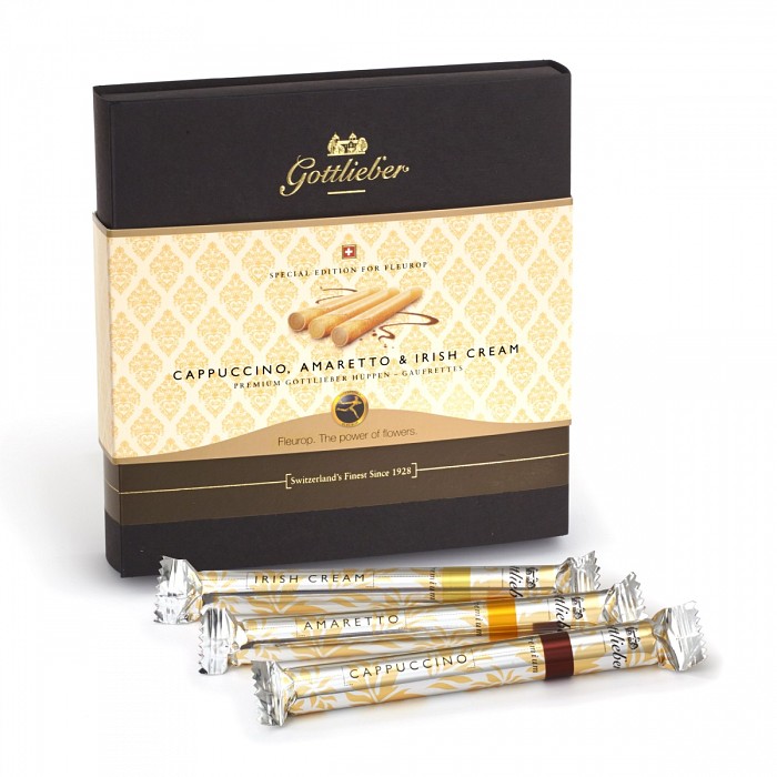 Gottlieber H�ppen||| CHF 20.5 |||Die Packung beinhaltet 8 einzelverpackte Premium-H�ppen in den Geschmacksrichtungen Irish Cream, Cappuccino und Amaretto. F�r diese edle Schweizer K�stlichkeit werden nur hochwertige, fast ausschliesslich zertifizierte und biologisch angebaute Zutaten sowie fair gehandelte Rohstoffe verwendet. ||| 1011
