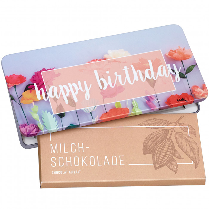 Happy Birthday||| CHF 15.8 |||Milchschokolade von Munz in Geschenkdose. ||| 1269